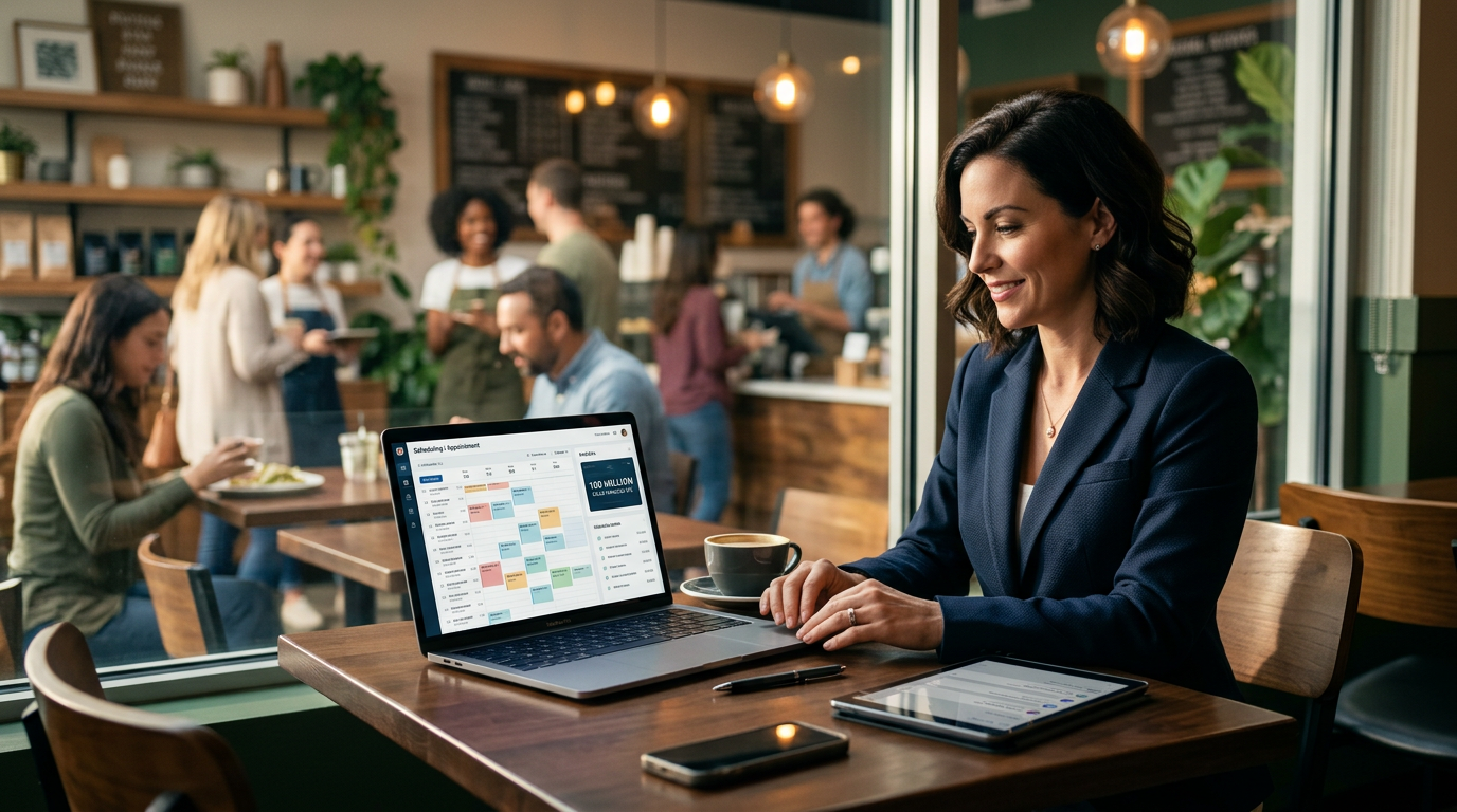 A small business owner working on a job while an AI handles their incoming phone calls.