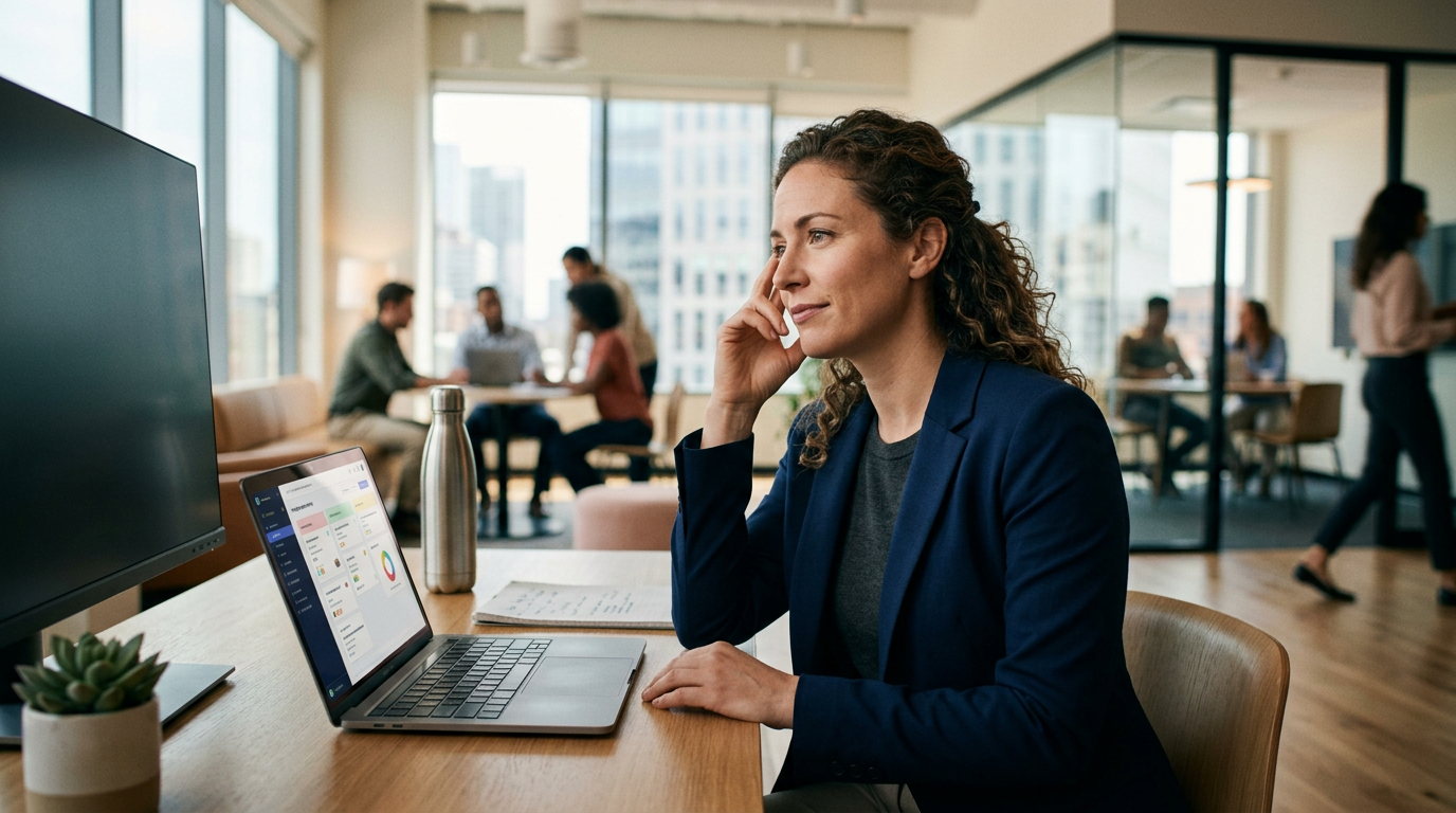 A person closing a laptop to avoid unnecessary AI meeting recordings in a home office.