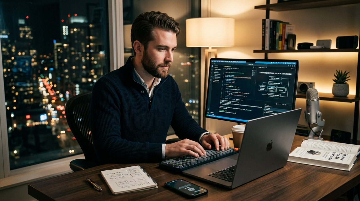 A person using a standard smartphone to manage business tasks with AI software.
