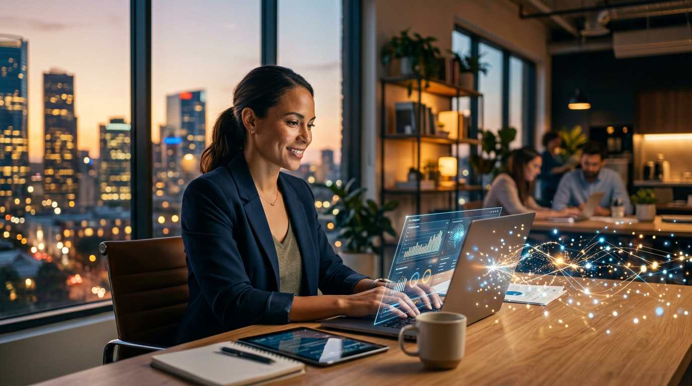 A person working on a laptop at a kitchen table representing a modern solo entrepreneur.