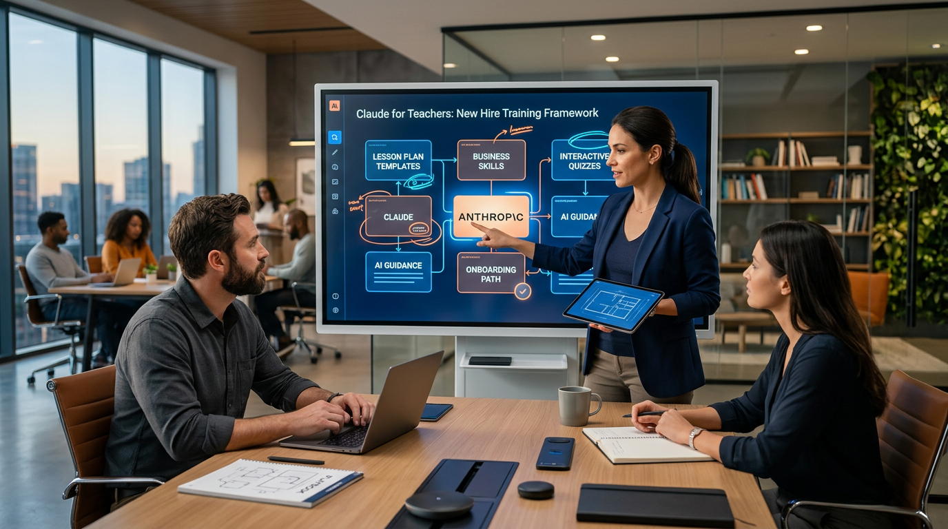 A laptop screen showing a structured training lesson plan created by an AI tool.