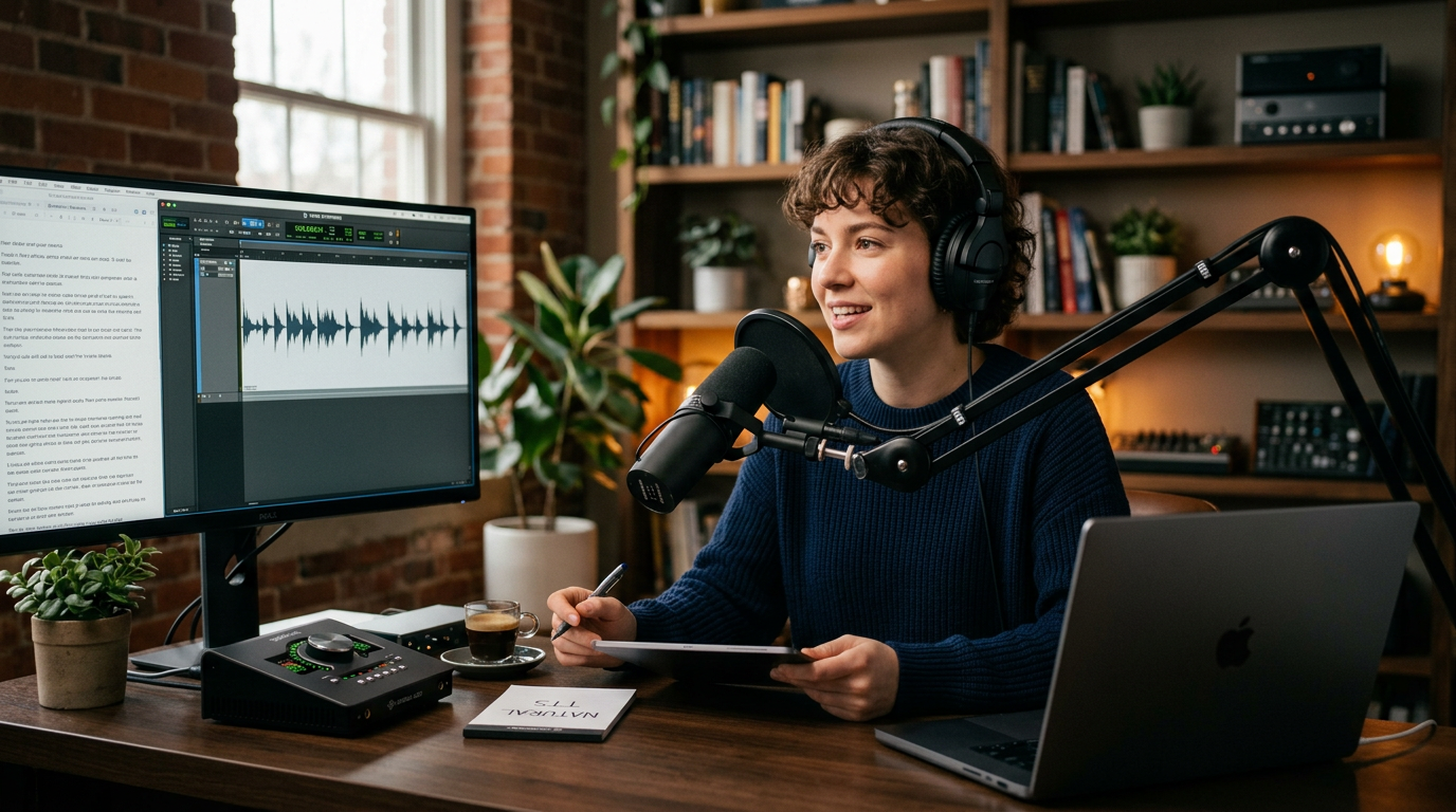 A small business owner setting up a professional automated phone system using AI voice software.
