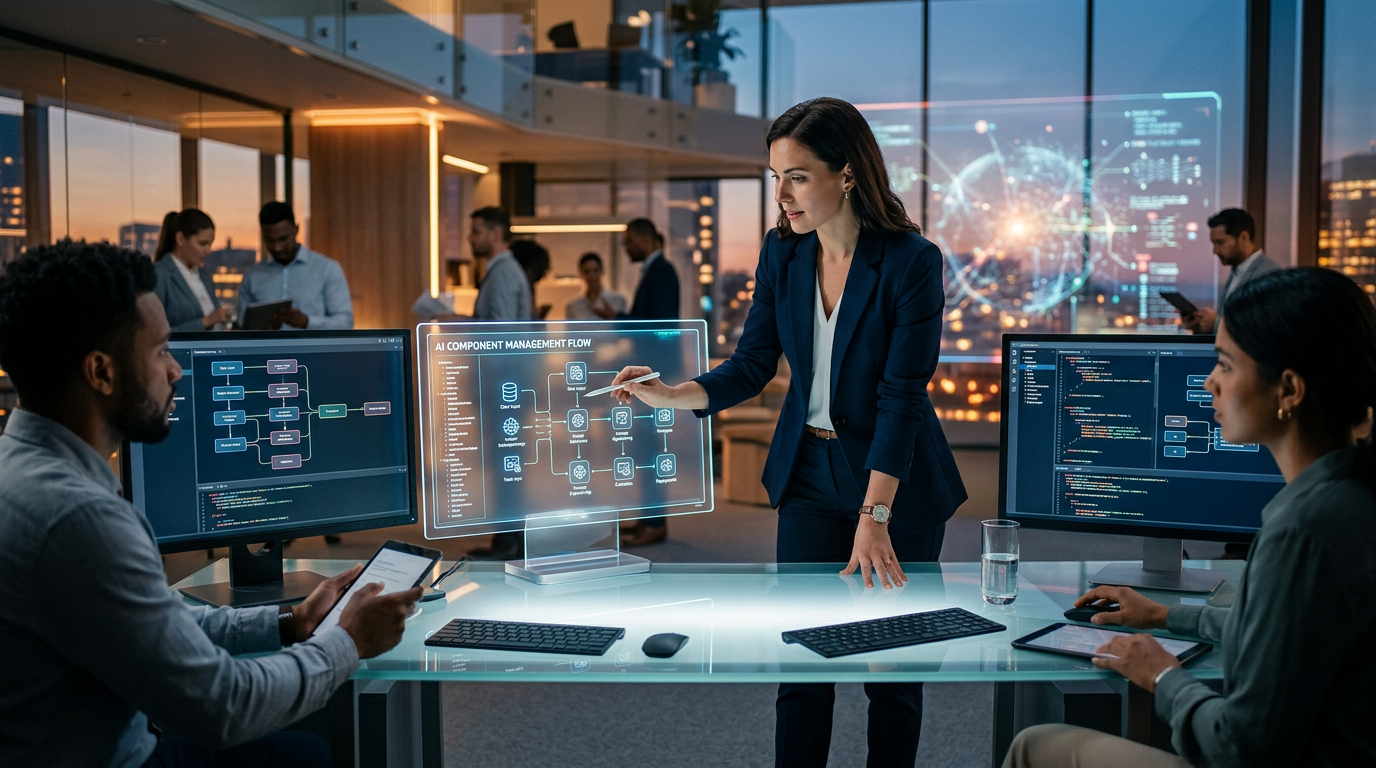 A business owner reviewing a logic flowchart to manage AI generated software code.