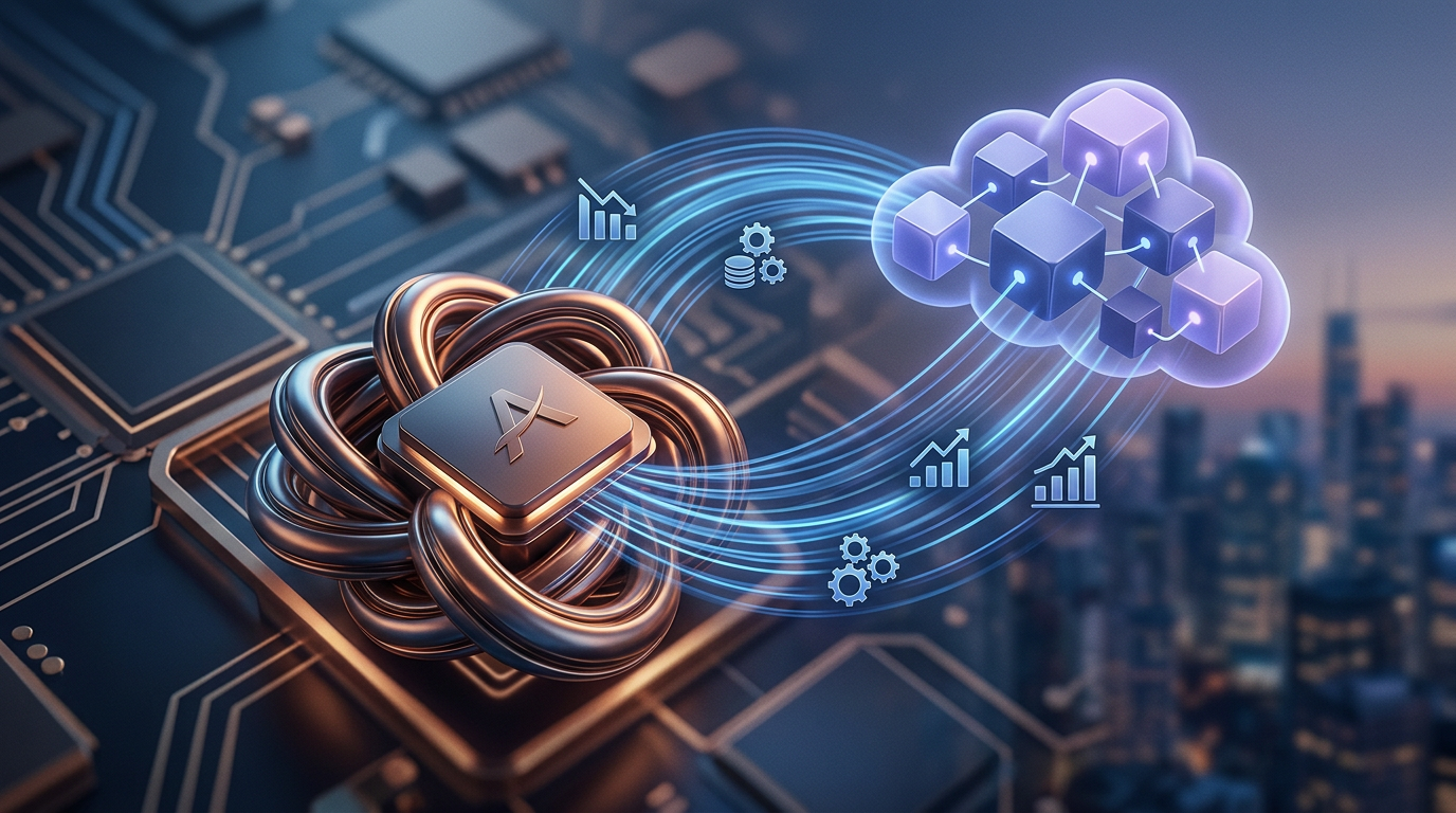 A close look at a computer processor chip representing the AMD and Anthropic partnership.