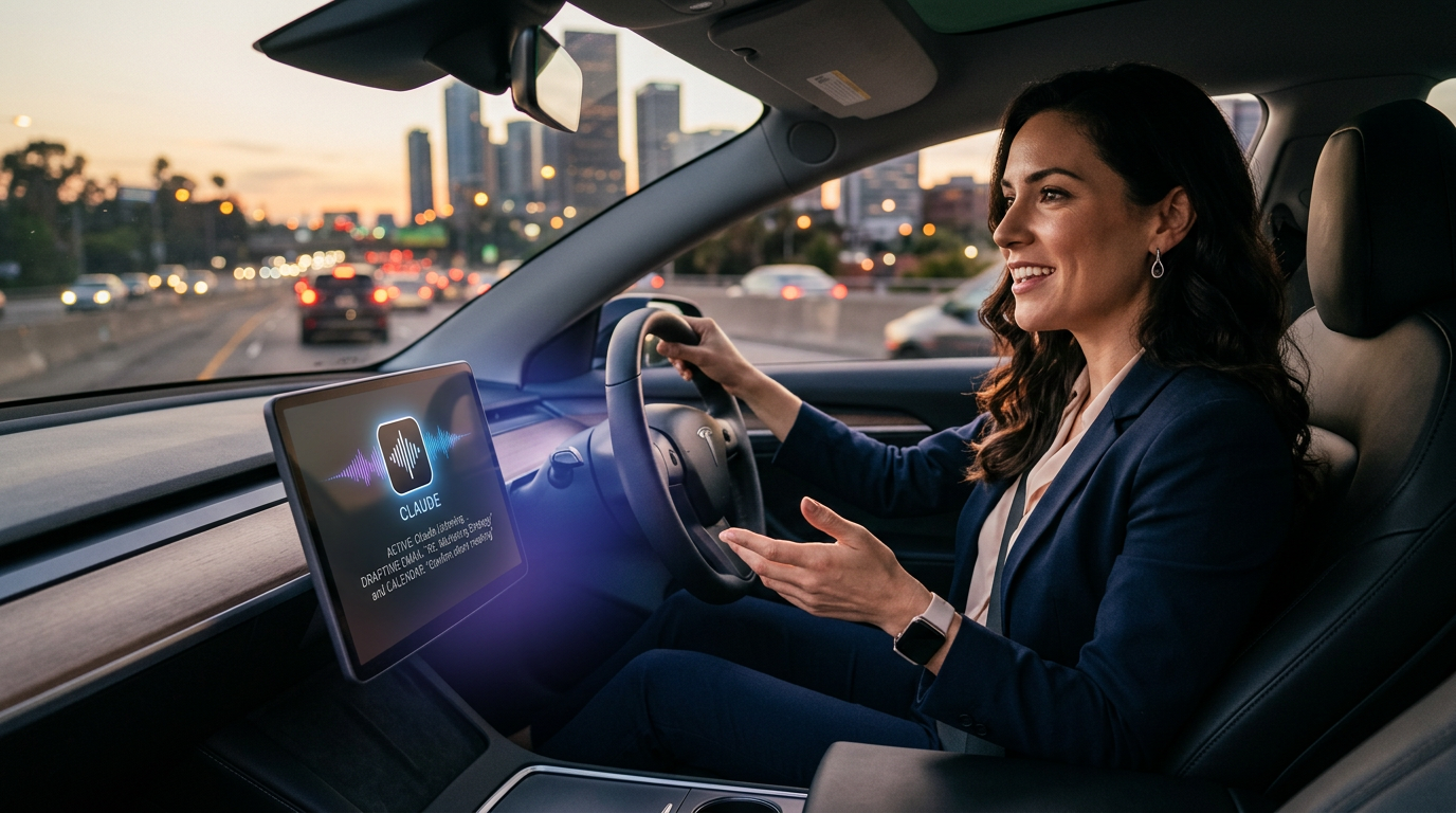 A business person talking to their smartphone while sitting in a car seat