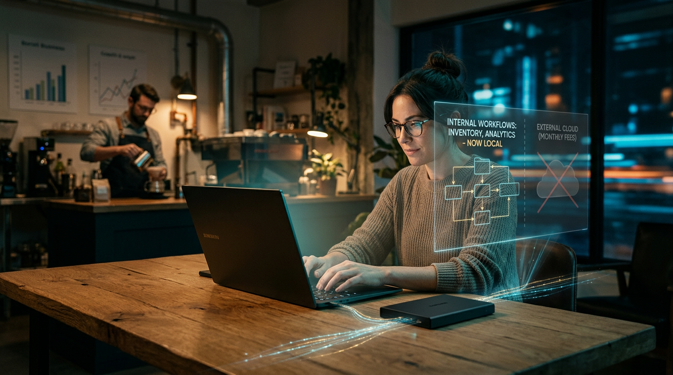 A modern smartphone displaying local AI processing capabilities for business tasks.