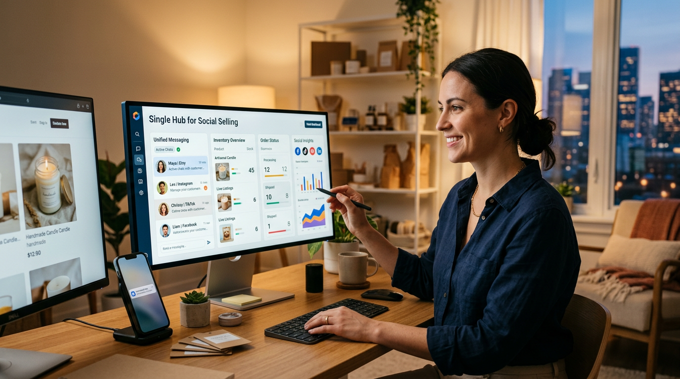 A small business owner looking at a single clean dashboard on a laptop screen summarizing sales data.