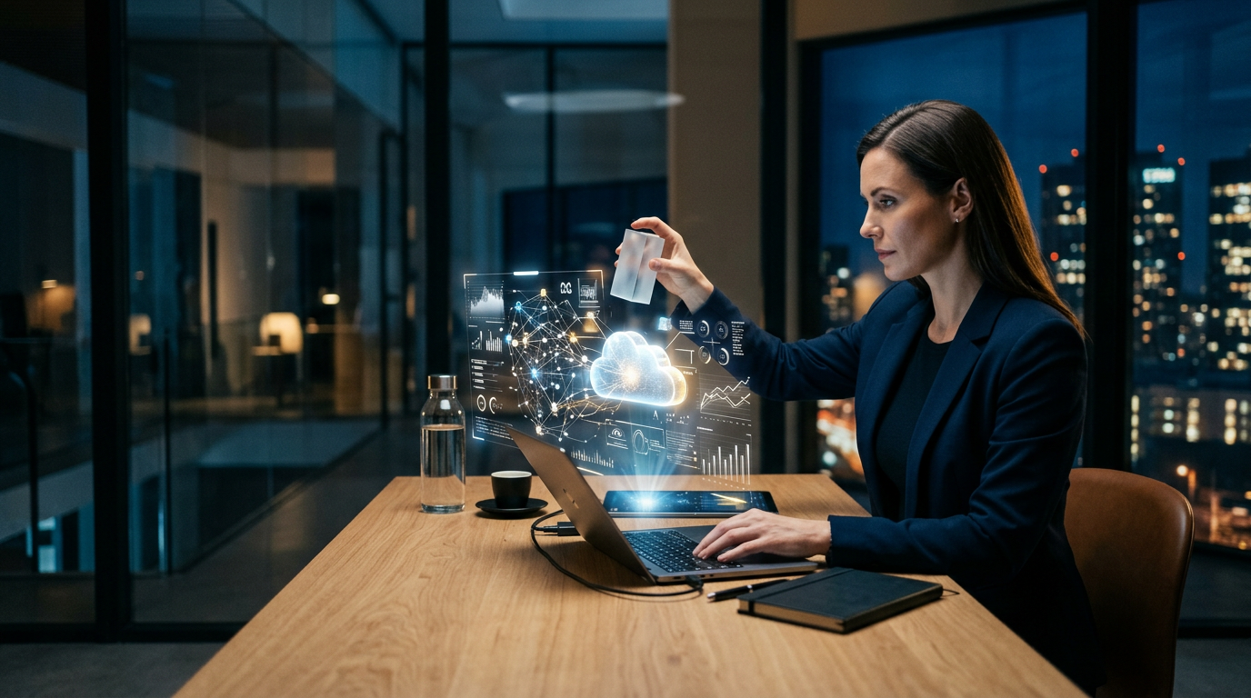A businessman looking at a clear glass screen showing unfiltered data points and charts