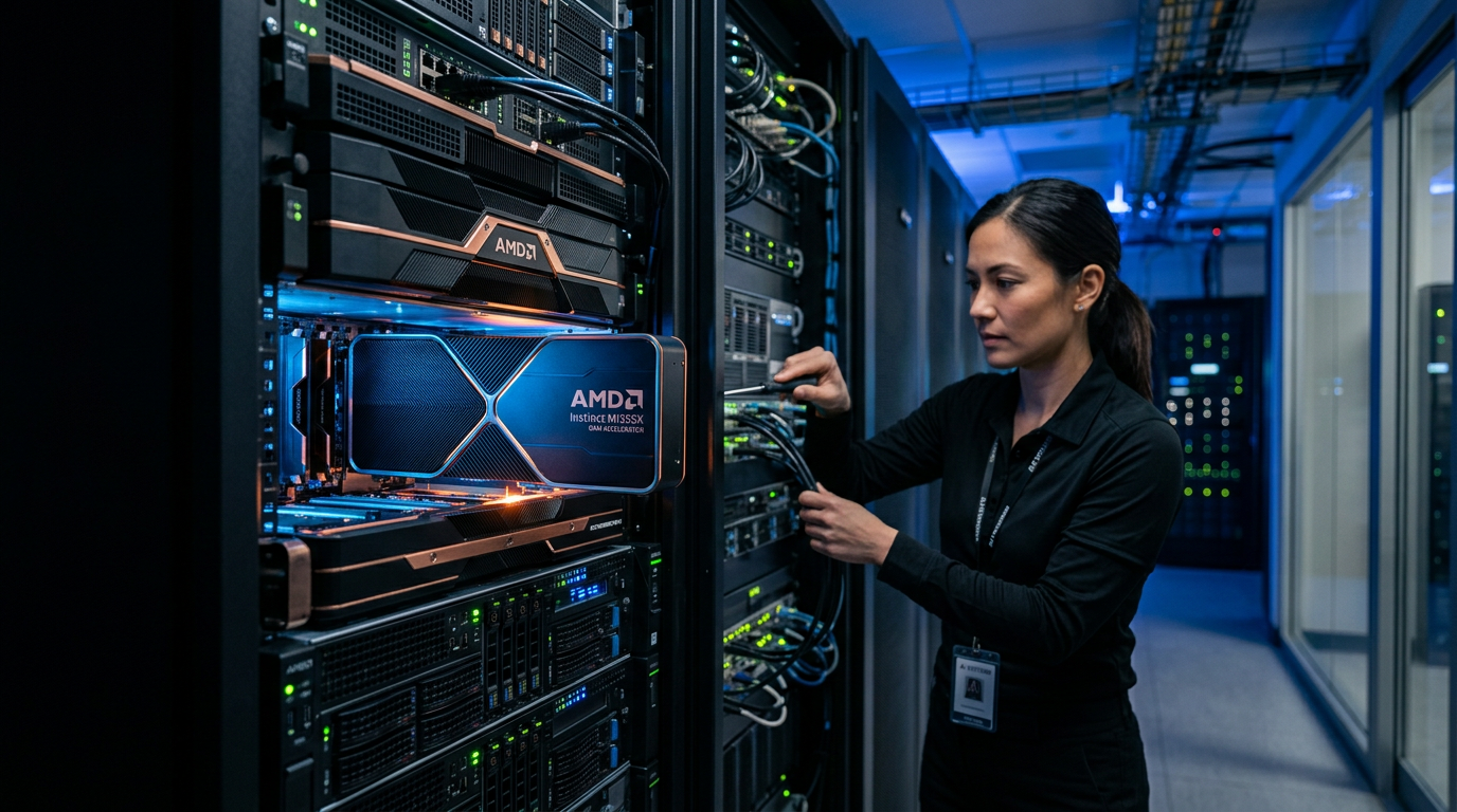 A close look at a high-efficiency computer chip used for processing artificial intelligence tasks.