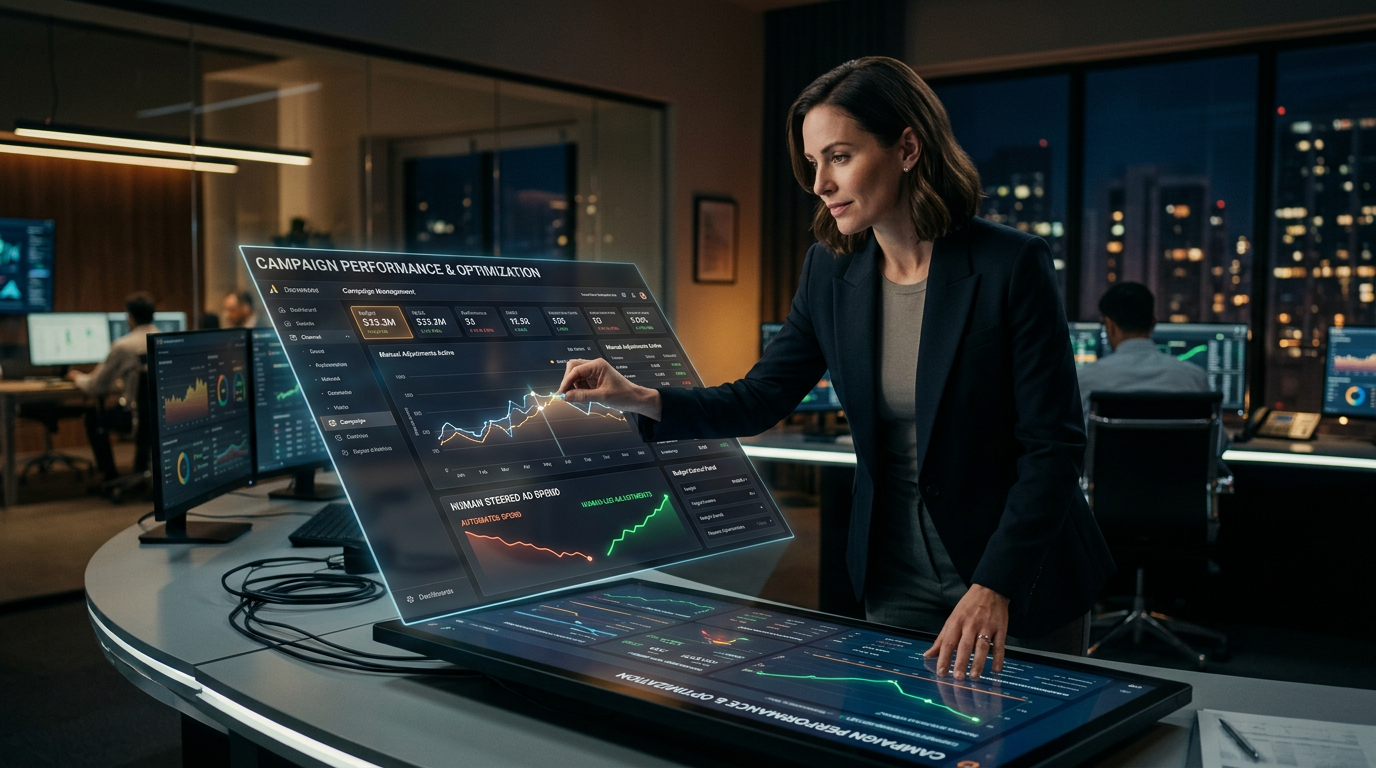 A business owner manually adjusting digital advertising settings on a computer screen.