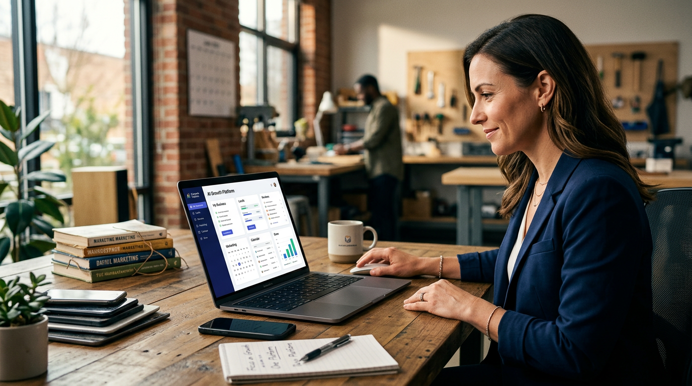 A local service professional using a tablet to manage customer leads on a unified software platform.
