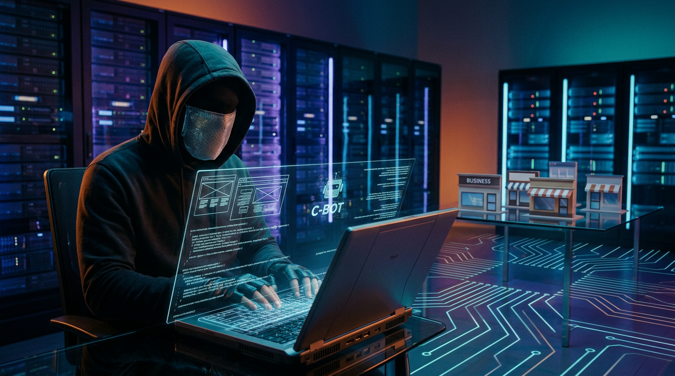 A digital security shield protecting a small business website from malicious automated bot scans.