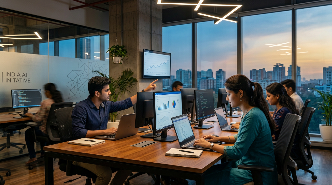 A professional remote worker using AI software on a laptop to manage business operations efficiently.