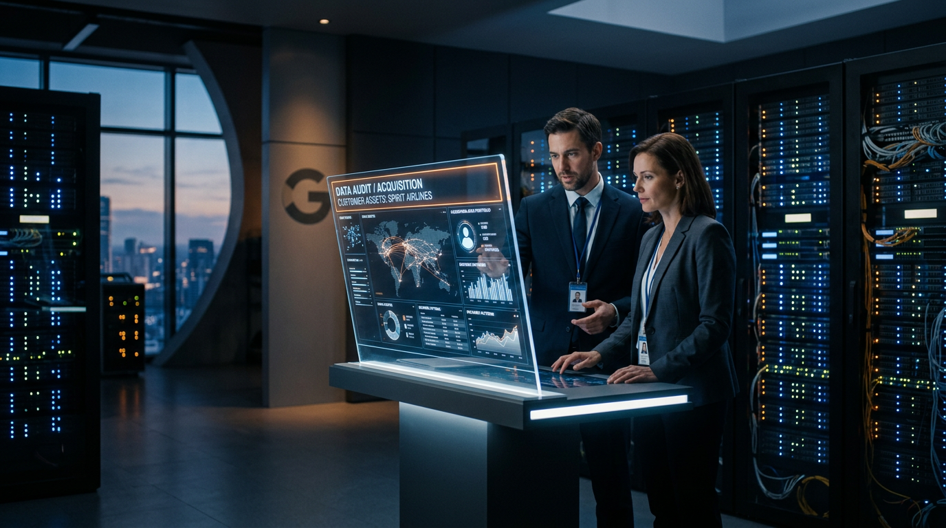 A digital representation of a customer database being analyzed by an artificial intelligence system for business growth.
