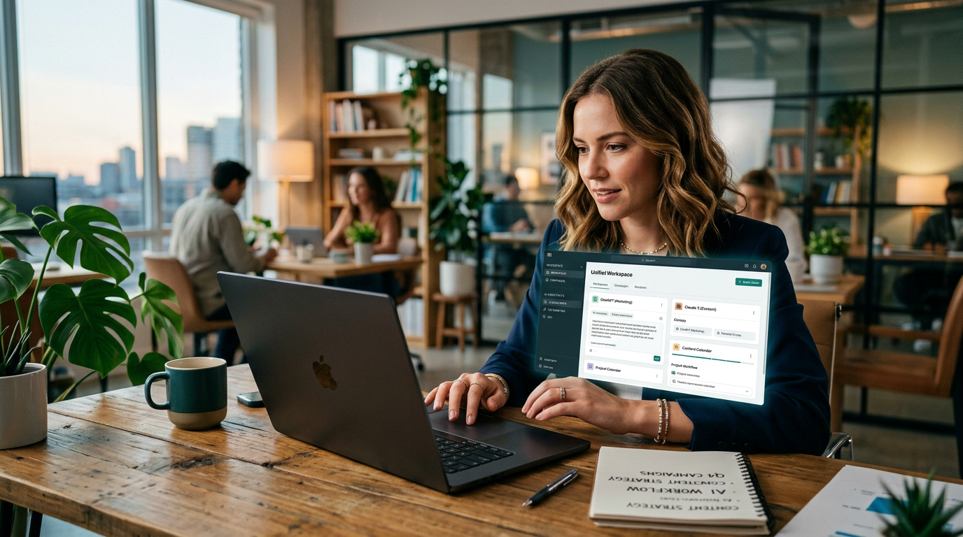 A computer screen showing multiple AI chat windows side by side for marketing copy comparison.