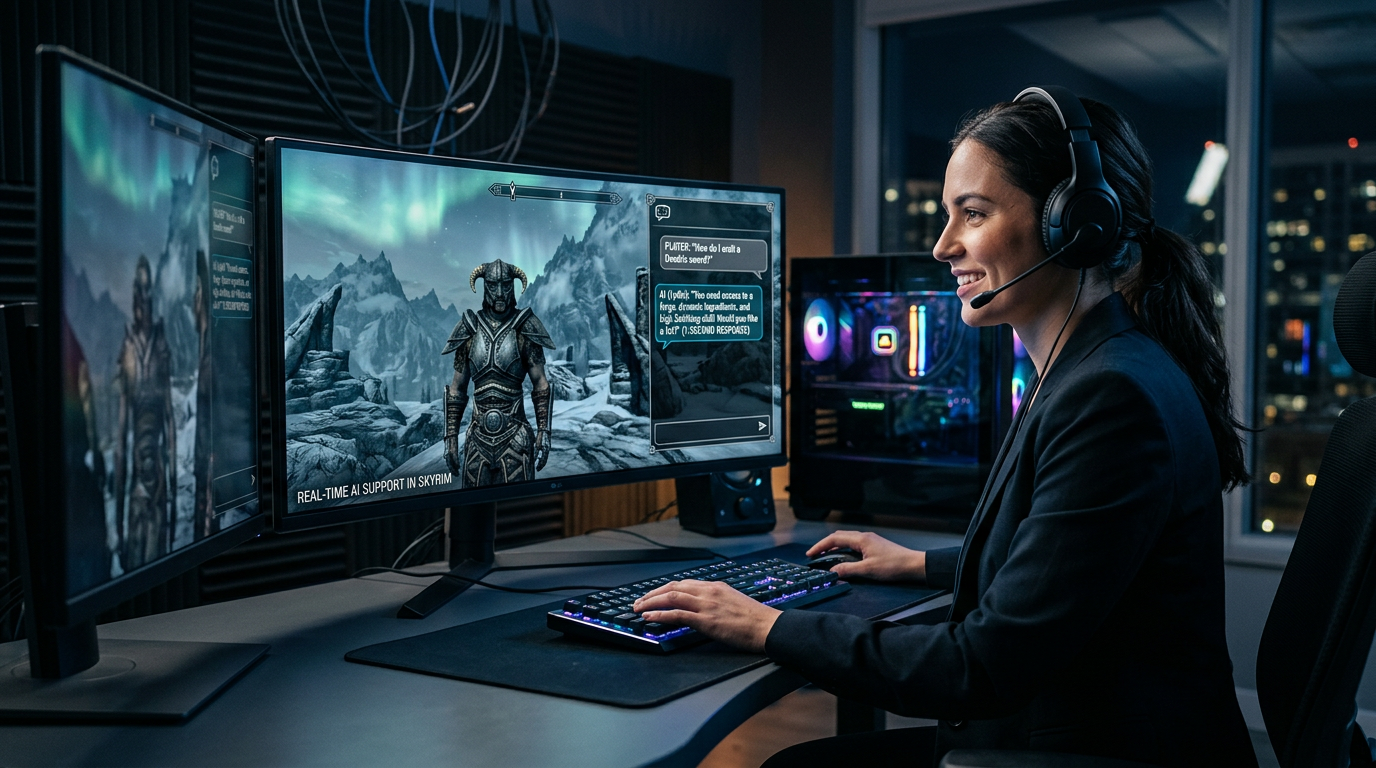 A close up of a computer screen showing AI code and a video game character.