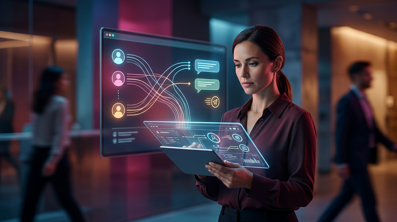 A digital AI operator interface on a laptop screen helping a customer book an appointment.