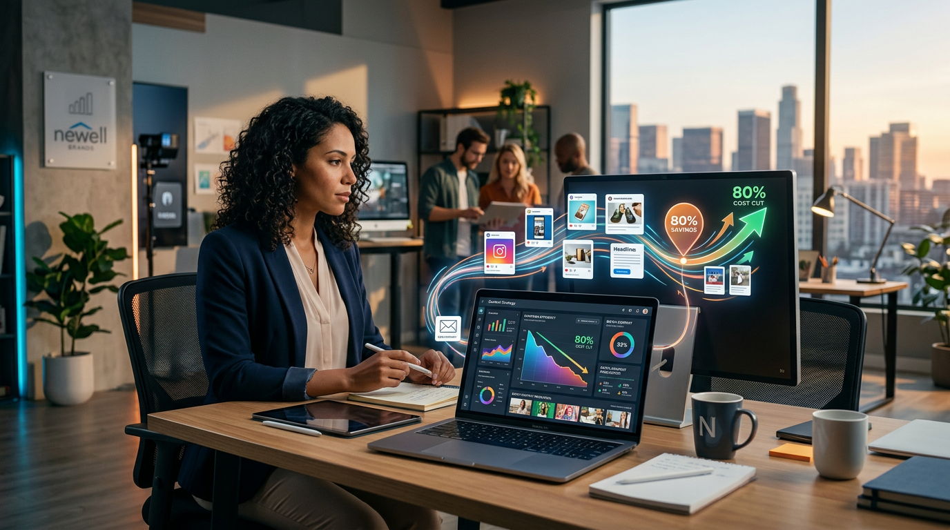 A person using a laptop to generate digital marketing content for a small business.