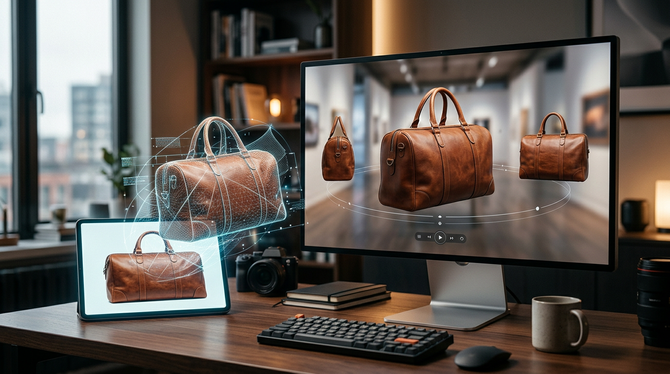 A professional 3D camera pan around a product generated by AI software from a single photo.