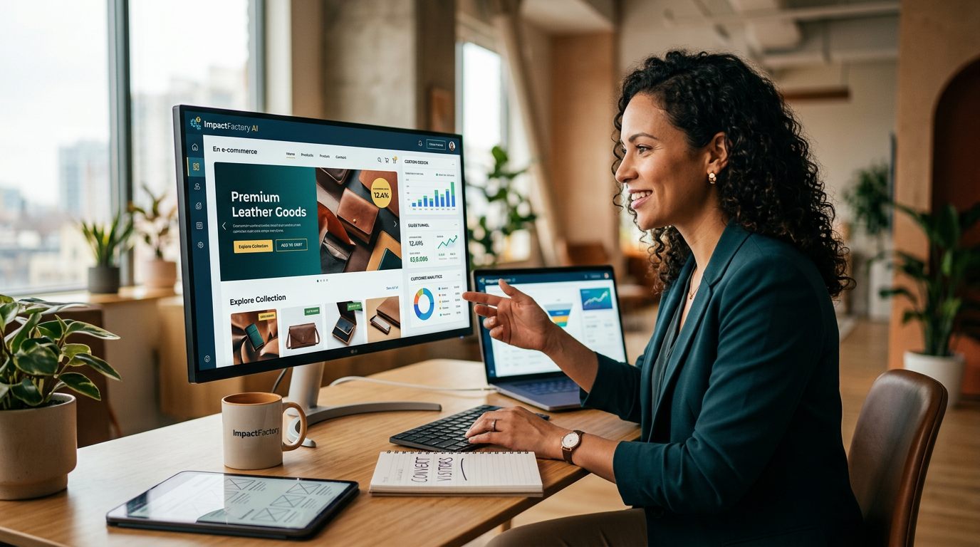 A small business owner looking at a high-performing website on a laptop and tablet.