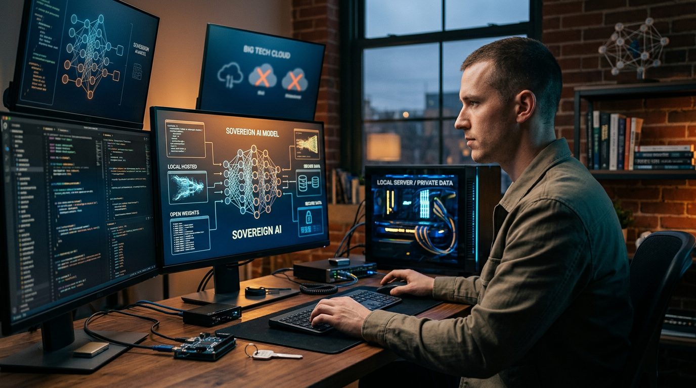 A laptop showing a private AI model running locally without an internet connection.